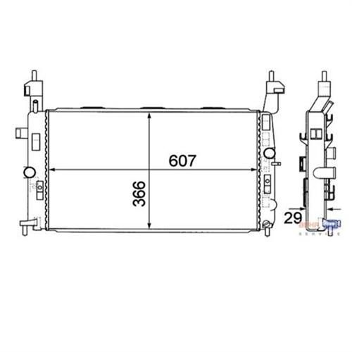 RADYATÖR MERIVA 1.4 16V Twinport-1.6-1.6 16V-1.8: AC KLİMASIZ MEK 607x366x29-MAHLE CR1498000S-1300252-1300253-13128930