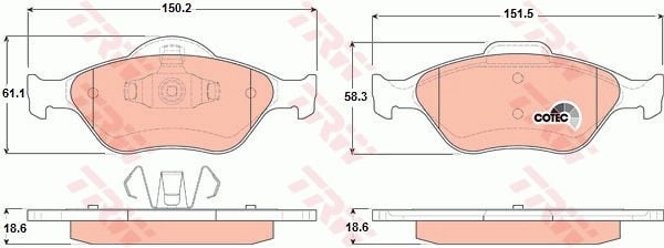ÖN BALATA FIESTA 1.4TDCİ ABSLİ 00 FUSION 02 MAZDA 121 96 MAZDA 2 03-TRW GDB1419-YS6J2K021DC-YS612K021DA-WVA23202