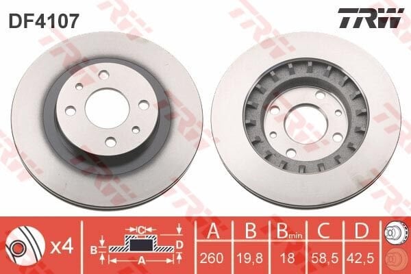 ÖN FREN AYNASI VEGA 110-11216V95 260x19.8x4DLxHAVALI-TRW DF4107-21123501070-2112350107001