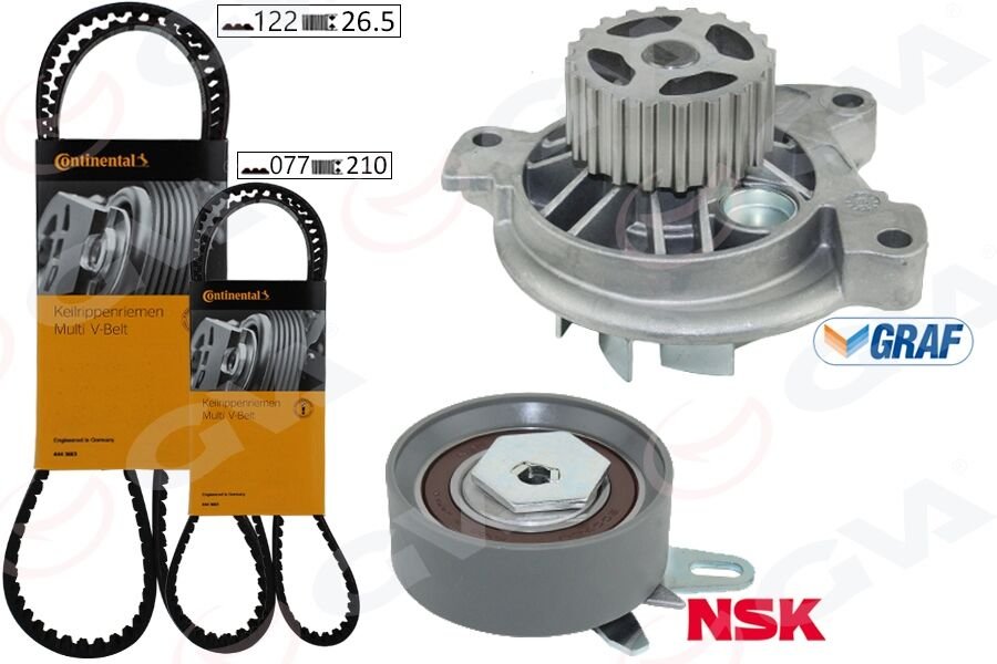 DEVİRDAİMLİ TRİGER SETİ 122x26.5 TRANSPORTER T4 2.4D 90-03 AJA K065323XS 2 KAYIŞ 1 GERGİ-GVA 59WPK7571-074198119A-074198119F-074198119J