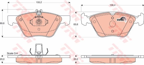 FREN BALATASI ON MERCEDES W210 W211 S211 C208 A208-TRW GDB1215-A0044200720