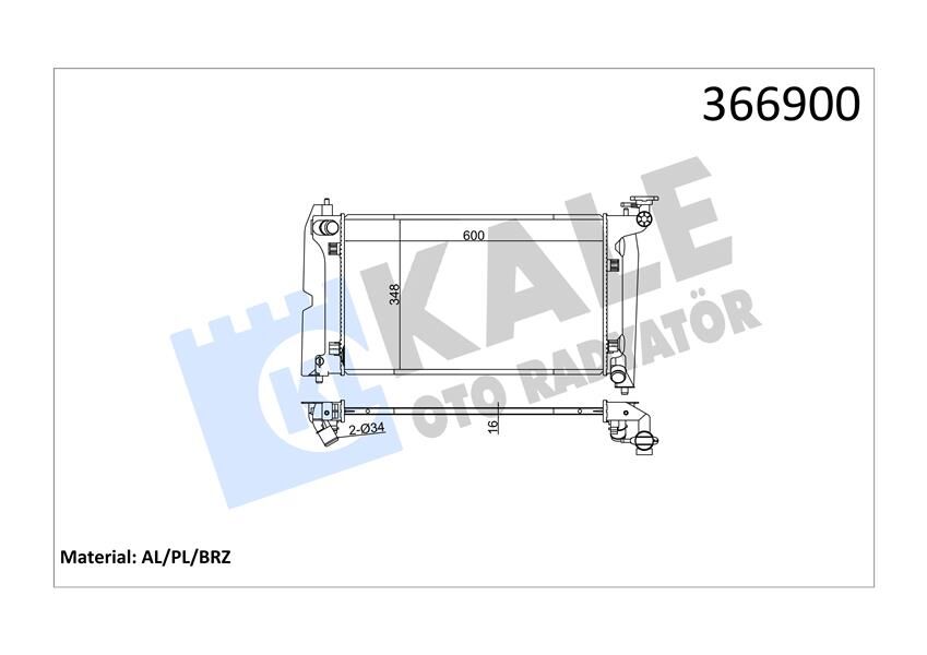 RADYATÖR AVENSIS-COROLLA 1.4-1.6 VVTİ AL/PL/BRZ 600x348x16-KALE 366900-164000D210-164000D200