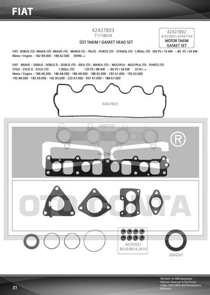 ÜST TAKIM CONTASI DOBLO-ASTRA H-VECTRA C-ZAFIRA 1.9 JTD KEÇELİ SKC SİZ SUBAP LASTİKLİ-OTOCONTA 42427803-71718658-1606329