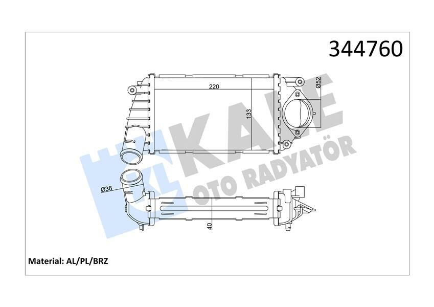 TURBO RADYATÖRÜ INTERCOOLER POLO 1.4 TDİ 99-01 220x133 AL/PL/BRZ-KALE 344760-6E0145805B