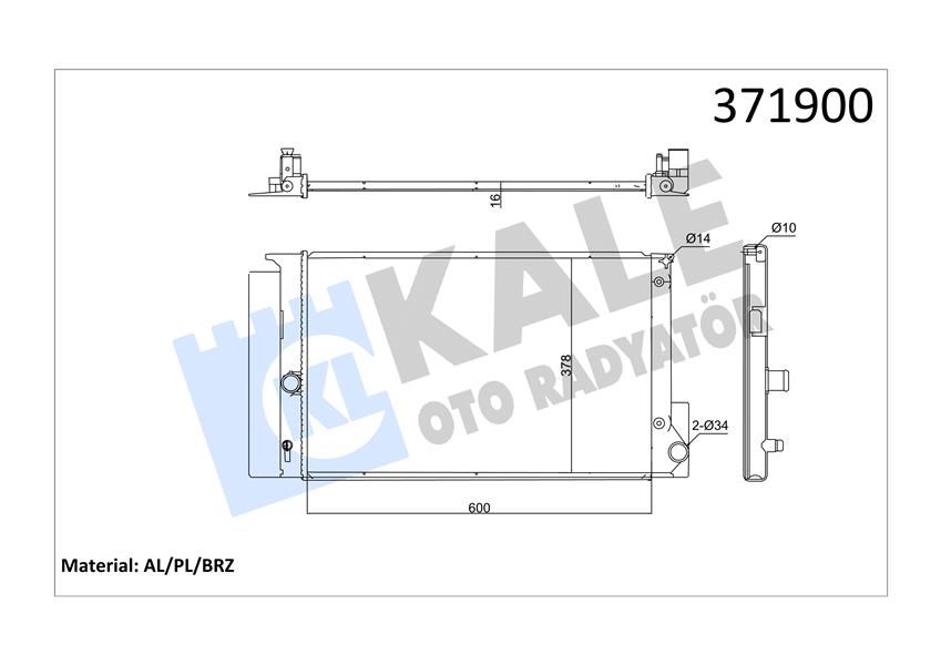 RADYATÖR AURIS-COROLLA-VERSO OTOMATİK AL/PL/BRZ 600x378x16-KALE 371900-164000D400-164000D470-164000D481