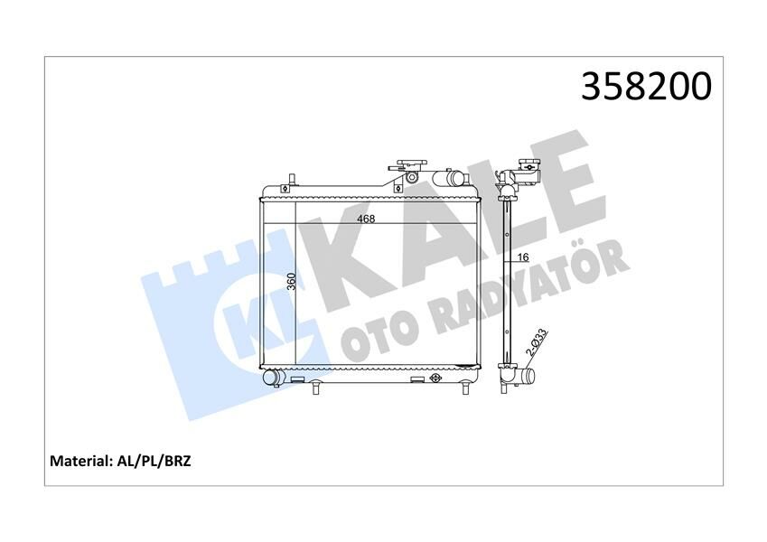 RADYATÖR ACCENT ADMIRE 1.5 CRDI 02-05 MEK AC KLİMASIZ AL/PL/BRZ 360x471x16-KALE 358200-2531025810