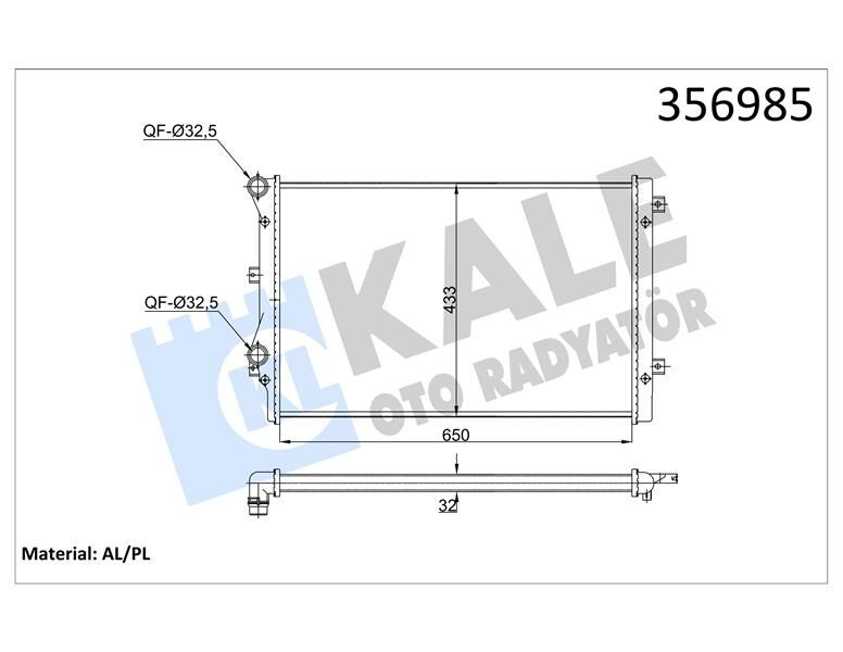 SU RADYATÖRÜ AUDI A3-TT 04 SEAT ALTEA-LEON-TOLEDO III 07 SKODA OCTAVIA-SUPEB-YETI 07 VW GOLF VI- JETTA III-IV-PASSAT-SCIROCCO 09 1.8 2.0TFSI-TSI MT MEKANİK 650x433x32 5K0121253B-1K0121251BB-KALE 356985-1K0121253L-5K0121251J-1K0121251L