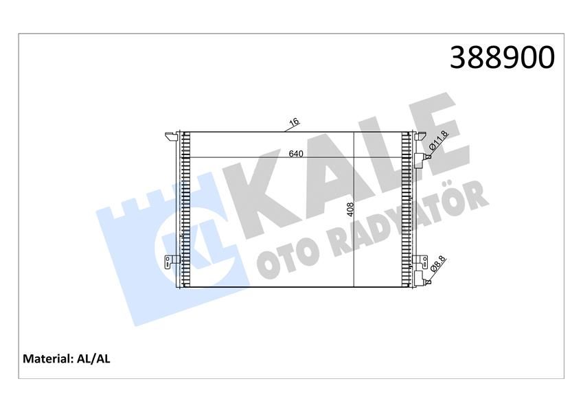 KLİMA KONDENSERİ VECTRA C-SIGNUM-FIAT CROMA AL/AL 640x408x16-KALE 388900-13114943-13101840-24072002