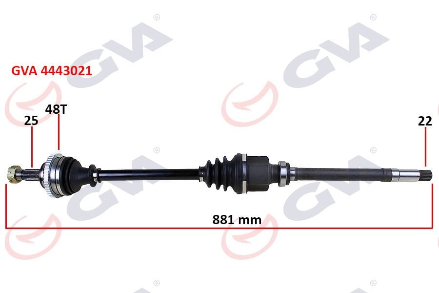 KOMPLE AKS SAĞ P206 1.6 16V-P206 CC 00 ABS Lİ 48DİŞ 881mm-GVA 4443021-3273.AL-3273.AN
