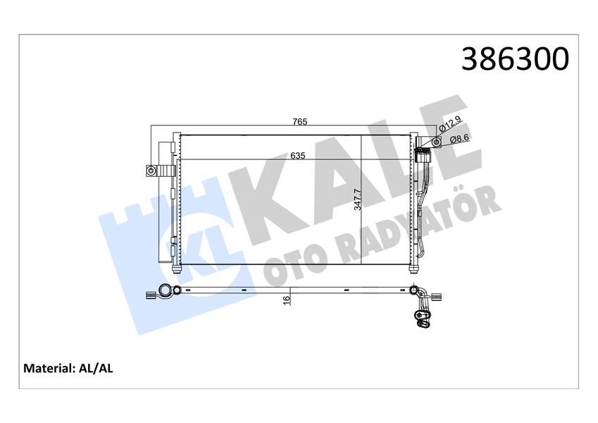 KLİMA KONDENSERİ ACCENT ERA 06 AL/AL 634x348x16-KALE 386300-976061E300-976061E000