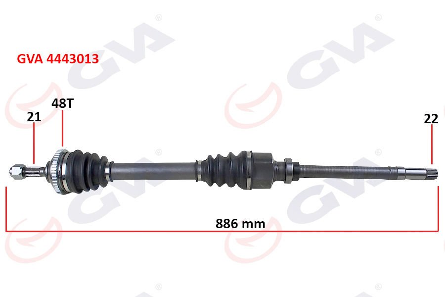KOMPLE AKS SAĞ PEUGEOT 206 1.6i 98-06 TU5 ABS Lİ 48 DİŞ 886mm-GVA 4443013-3273.3L-9630767280