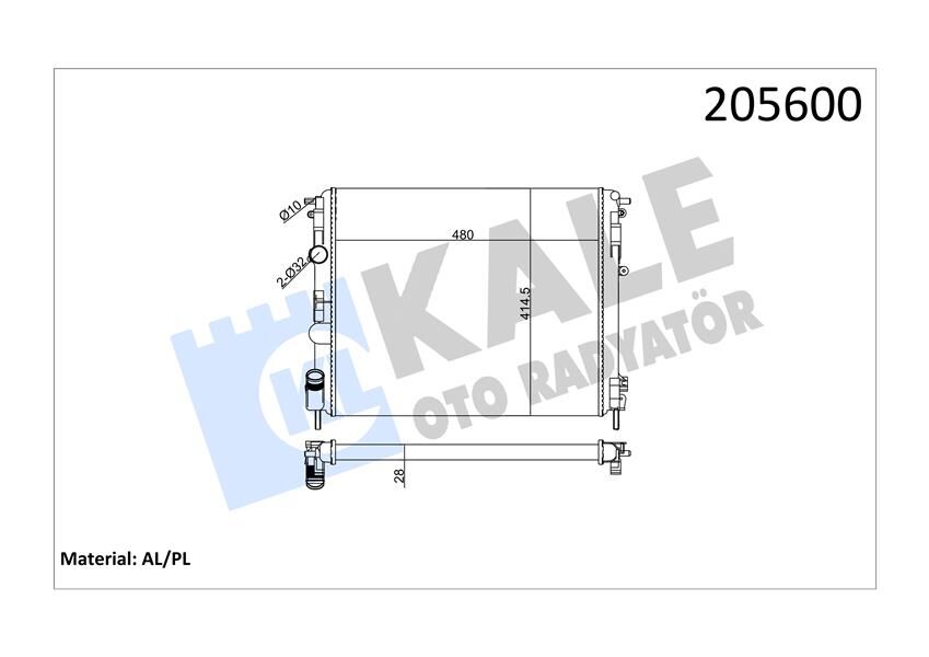 RADYATÖR CLIO II-KNG-LOGAN1.5 DCI-1.6 16V-1.9 DTI-K4M AC KLİMASIZ MEK 480x414.5x23 2SIRA AL PL-KALE 0528292AL-7700428082