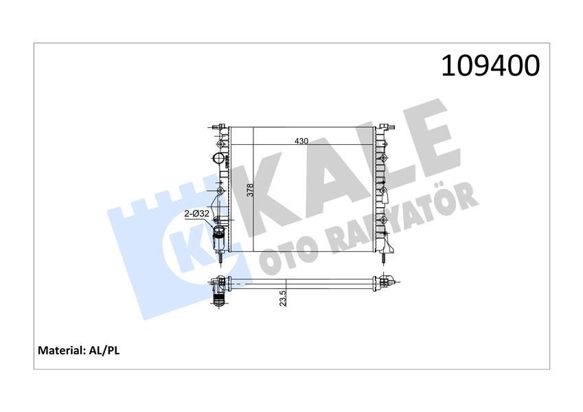 RADYATÖR CLIO II-LOGAN 04 KNG 01 MGN 96 1.4-1.61.5D-1.9 KLİMASIZ MEK 430x377.5x23 2 SIRA AL PL-KALE 0518182AL-7700838134-7700836301-7700436693
