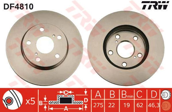 ÖN FREN AYNASI COROLLA -AURIS 1.4 VVTI-1.6-1.6 07 275x22x5DLxHAVALI-TRW-4351212670
