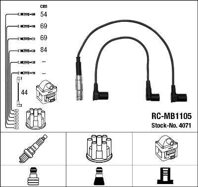 ATESLEME KABLOSU SETI MERCEDES M102 M111 W201 W123 C123 W124 C124-NGK 4071-A1021501918