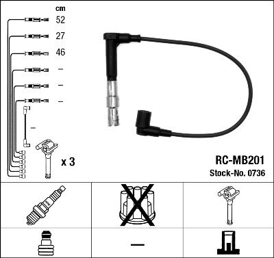 ATESLEME KABLOSU SETI MERCEDES M104 W124 S124 C124 W202 W210 W463 W140 3 LU-NGK 0736-0300890641