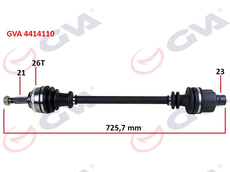 KOMPLE AKS SAĞ CLIO II 1.4i 16V 98-05 ABS Lİ 26DİŞ 726mm-GVA 4414110-7701110482-7701470421-7701352776