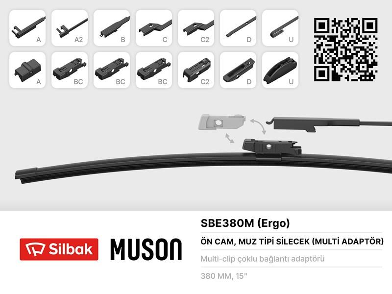 SİLECEK SÜPÜRGESİ MUZ TİPİ 380mm A. BC.C2.D VE U TİPİ KOLLAR ICIN MULTİ ADAPTORLÜ-SILBAK