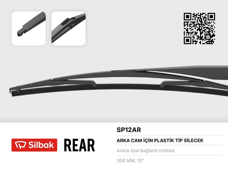 SİLECEK SÜPÜRGESİ ARKA PLASTIK TIP 300mm DUSTER-PUNTO III-GRANDE PUNTO-CMAX-CIVIC-JUKE-MICRA-VENGA--SILBAK SP12AR