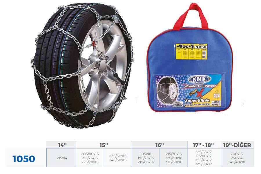 PATİNAJ ZİNCİRİ 4x4 JEEP - MİNİBÜS VE HAFİF TİC.ARAÇ ZİNCİR EBATLARI İÇİN RESİME BAKINIZ-KNK4 1050