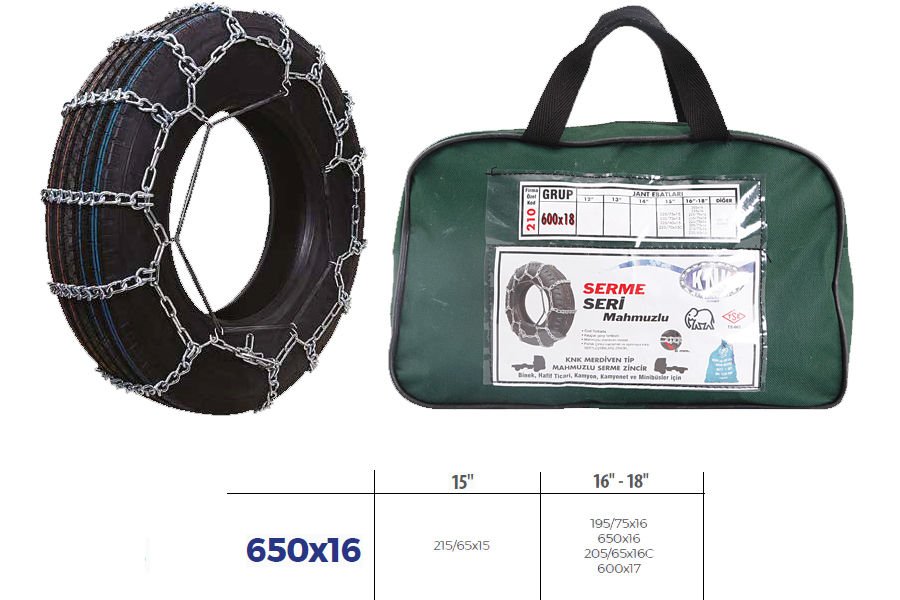PATİNAJ ZİNCİRİ MİNİBÜS VE KAMYONET SERME 650x16 ZİNCİR EBATLARI İÇİN RESİME BAKINIZ-KNK3 650X16