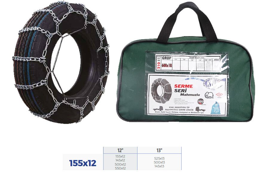 PATİNAJ ZİNCİRİ BİNEK VE HAFİF TİC.ARAÇ SERME 12-13 JANT 155x12 ZİNCİR EBATLARI İÇİN RESİME BAKINIZ-KNK2 155X12