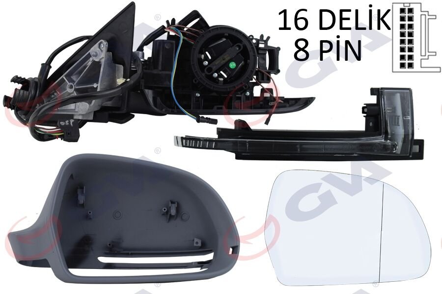 DIŞ DİKİZ AYNASI SAĞ A3 08 ELEKTRİKLİ ISITMALI KATLANIR 3 KAPILI ASTARLI ASFERİK 10 FİŞ VM-019EBAR-GVA 1075965-8P1858532DC
