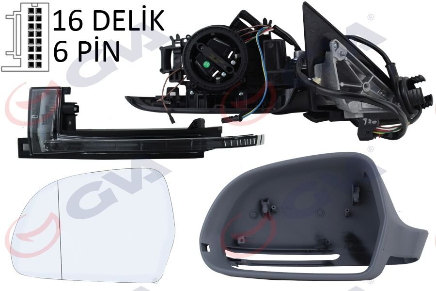 DIŞ DİKİZ AYNASI SOL A4 08 ELEKTRİKLİ ISITMALI ASTARLI ASFERİK 6 FİŞ VM-018EHPAL-GVA 1075941-8K1857409E-8K1857409D