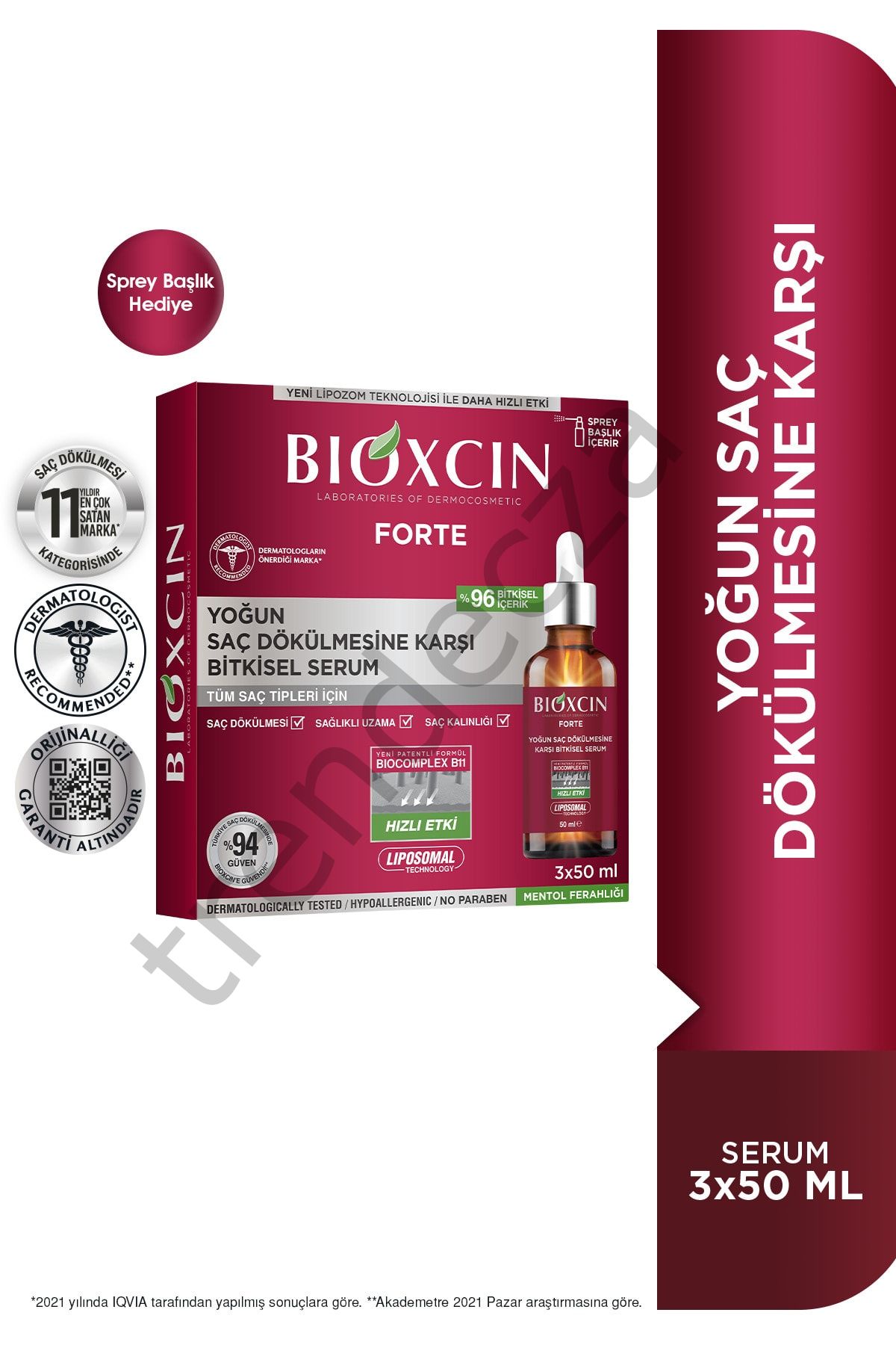 Bioxcin Forte Yoğun Saç Dökülmesine Karşı Bitkisel Saç Serumu 3 X 50 ml Lipozom Teknolojisi
