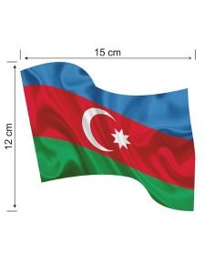 Azerbaycan Dalgalı Bayrak Etiket 15x12 cm