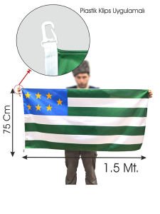 Kuzey Kafkasya Bayrak - 75 Cm x 1.5 Mt - Raşel 110 Gr Kumaş