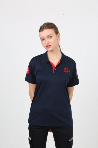 Yeni 112 Polo Yaka Dry Touch Kumaş T-Shirt (Kısa) Lacivert