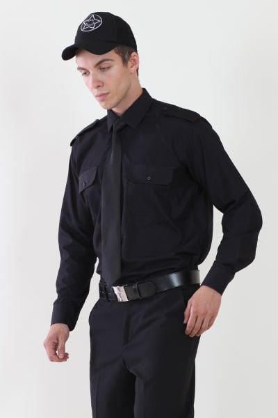 Erkek Kravat Yaka Siyah Güvenlik Gömlek