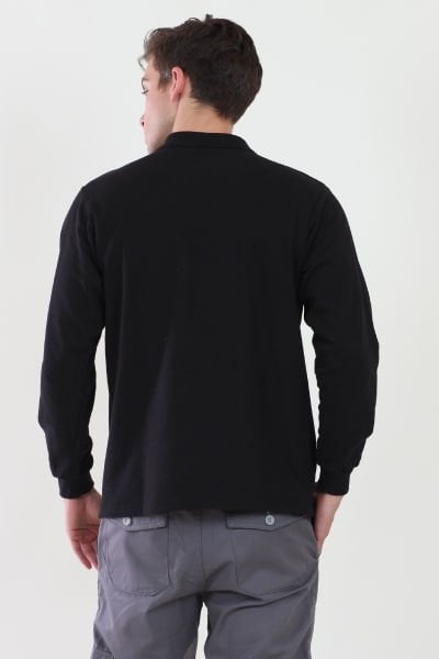 Polo Yaka İki İplik Siyah Sweatshirt iki İplik Şardonlu