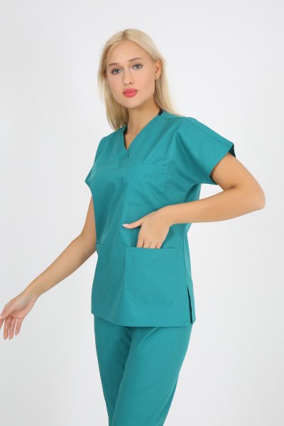 Doktor Hemşire Forması  Cerrahi Yeşil Scrubs Takım Terikoton