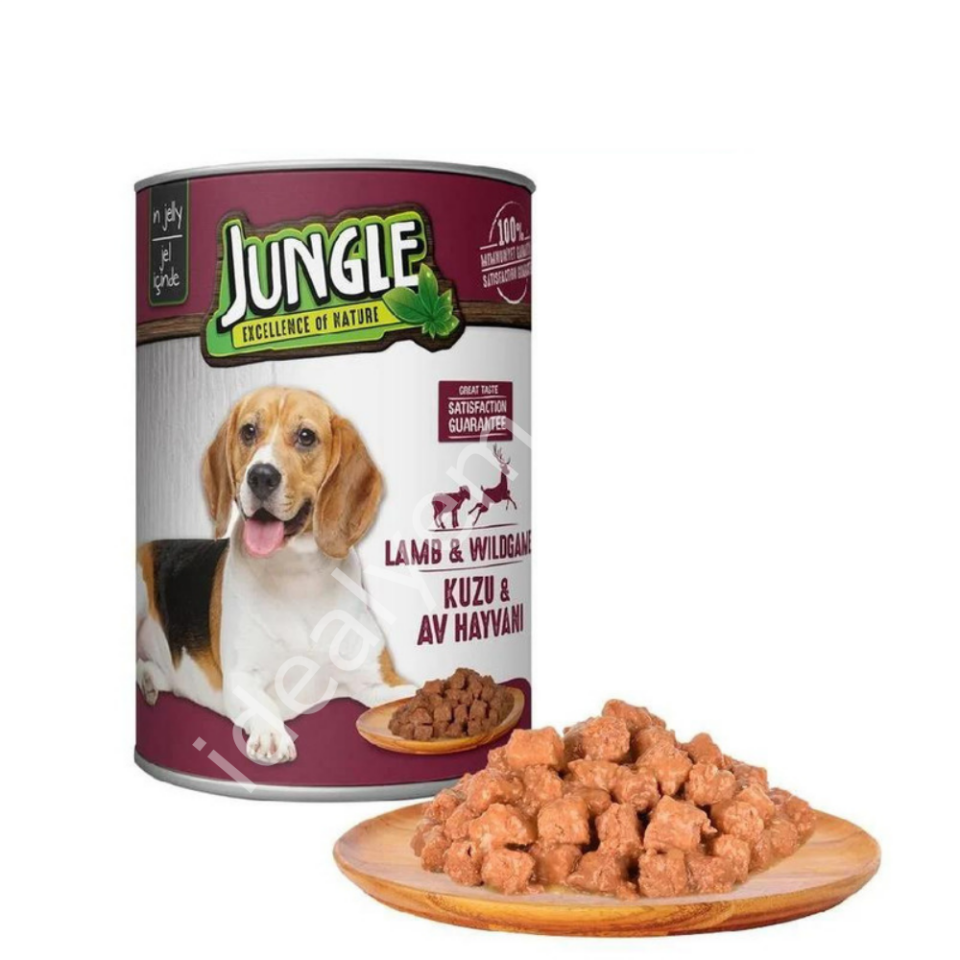 Jungle Jel İçinde Kuzu Etli ve Av Hayvanlı Yetişkin Köpek Konservesi 415gr