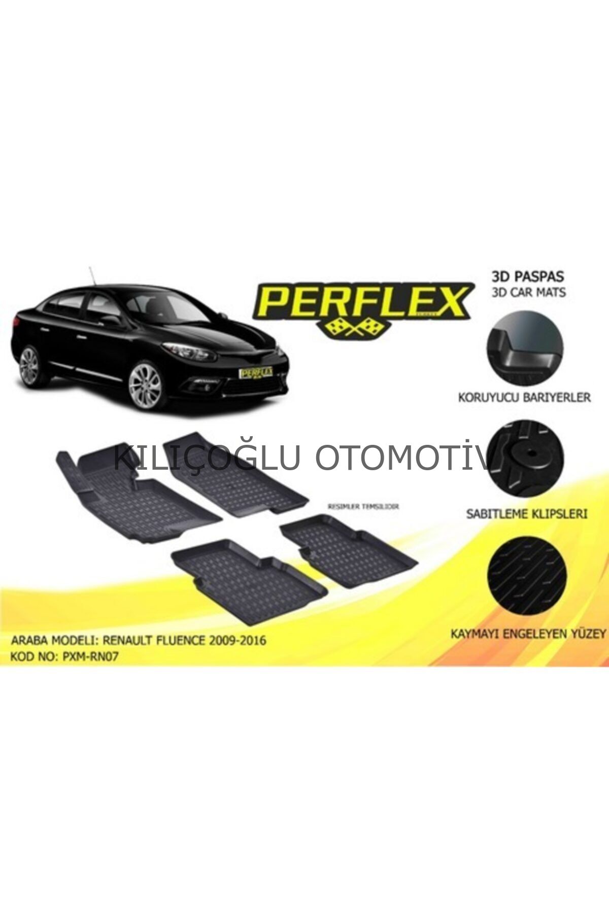 Perflex Pxm-rn07: Paspas 3d X-mat Havuzlu Renault Fluence 11 (s