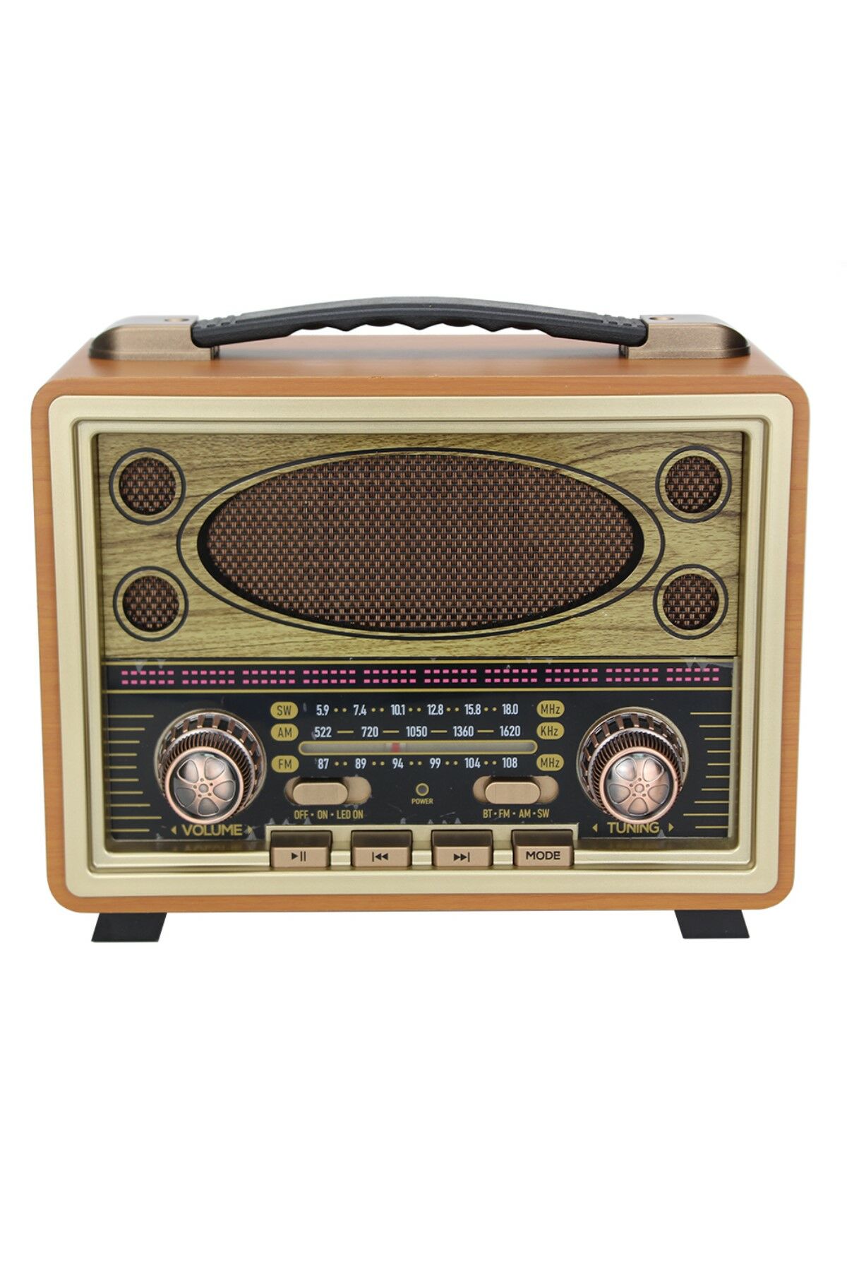 Nostaljik Radyo Yeni Nesil Donanımlı Bluetooth Wireless + Usb Portlu + Aux + Tf Kart + Led Işıklı