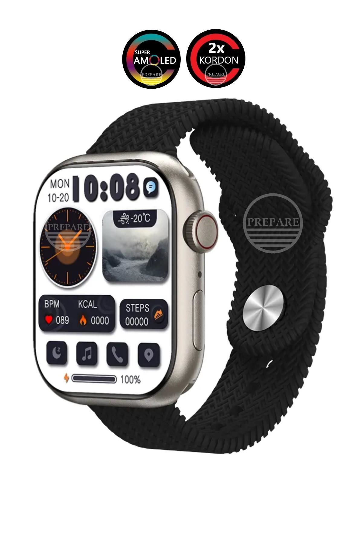 Watch 8 PR-9 Pro Amoled 45mm 1,9 inç Ekran Pusula Vidalı Çift Kordon Kilitli Akıllı Saat