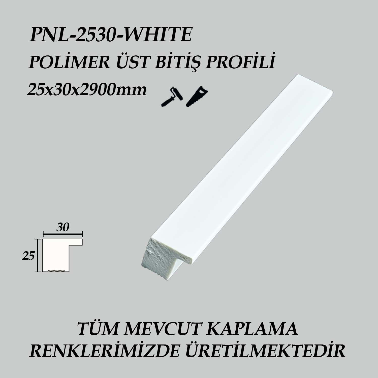 PNL-2530-WHITE Polimer Üst Bitiş Profili 25X30X2900mm