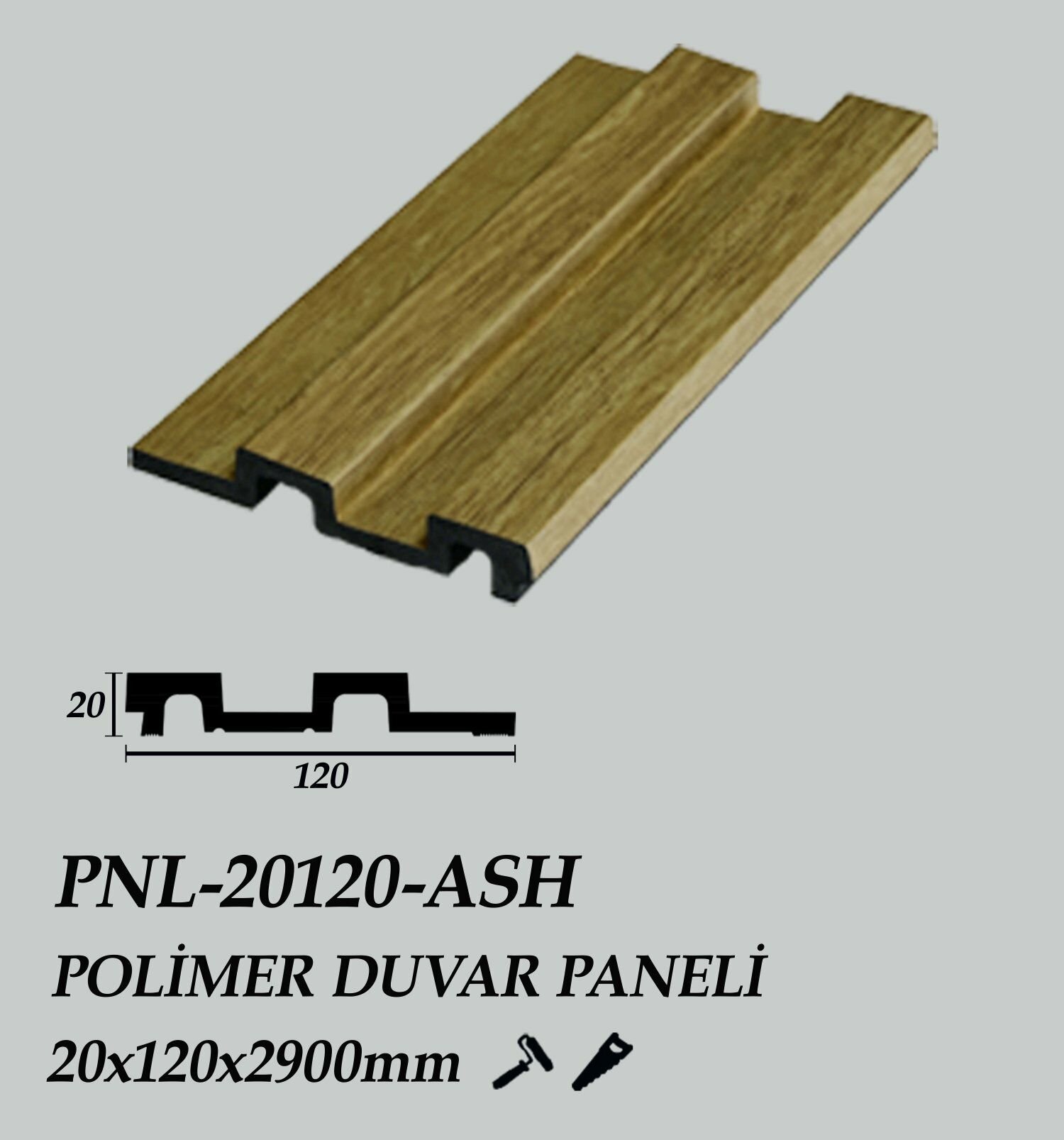 PNL-20120-ASH Polimer Duvar Paneli 20X120X2900mm