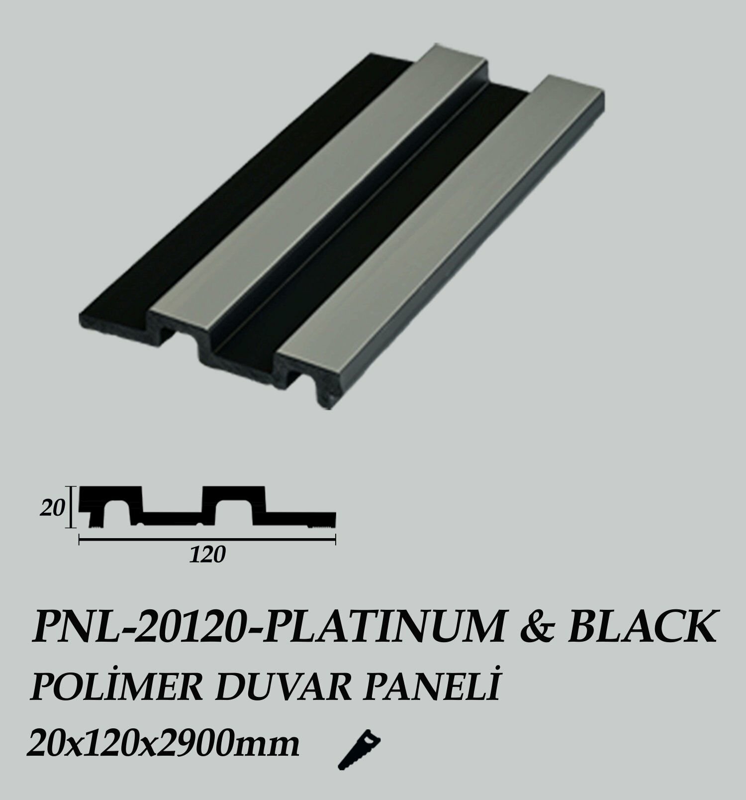 PNL-20120-PLATINUM&BLACK Polimer Duvar Paneli 20X120X2900mm