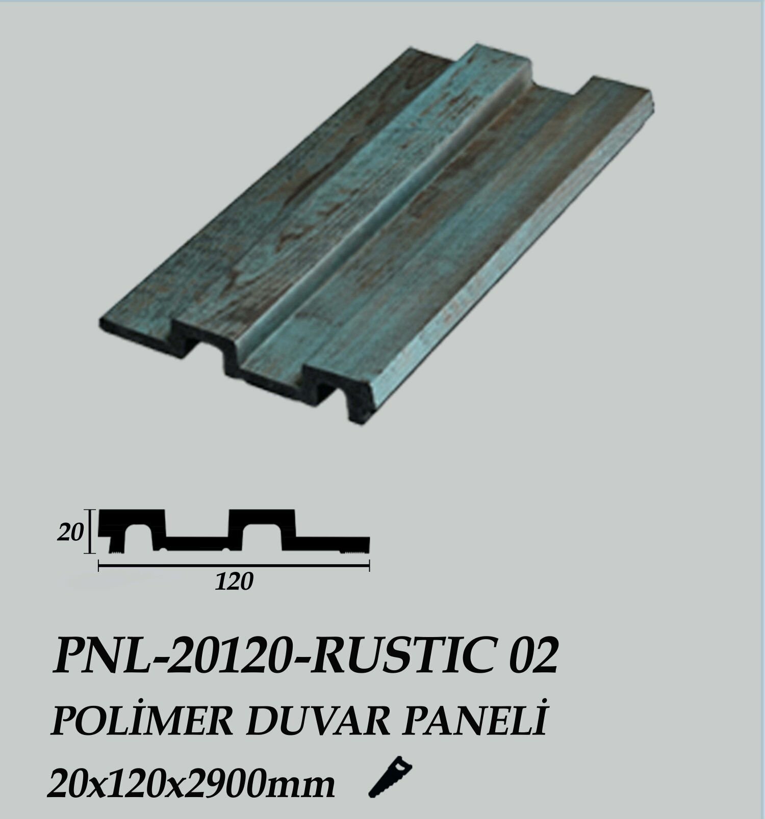 PNL-20120-RUSTIC 02 Polimer Duvar Paneli 20X120X2900mm