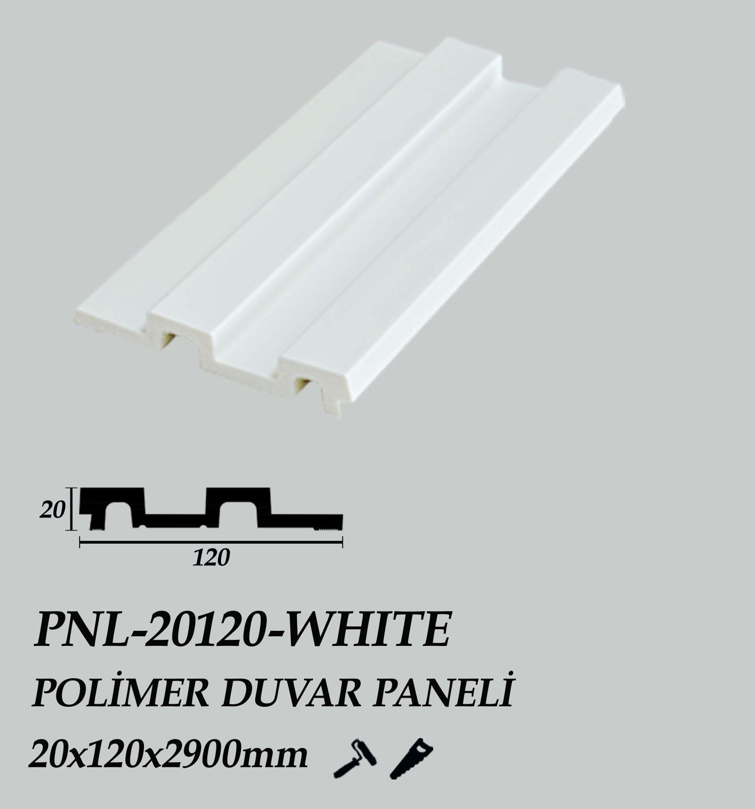 PNL-20120-WHITE Polimer Duvar Paneli 20X120X2900mm
