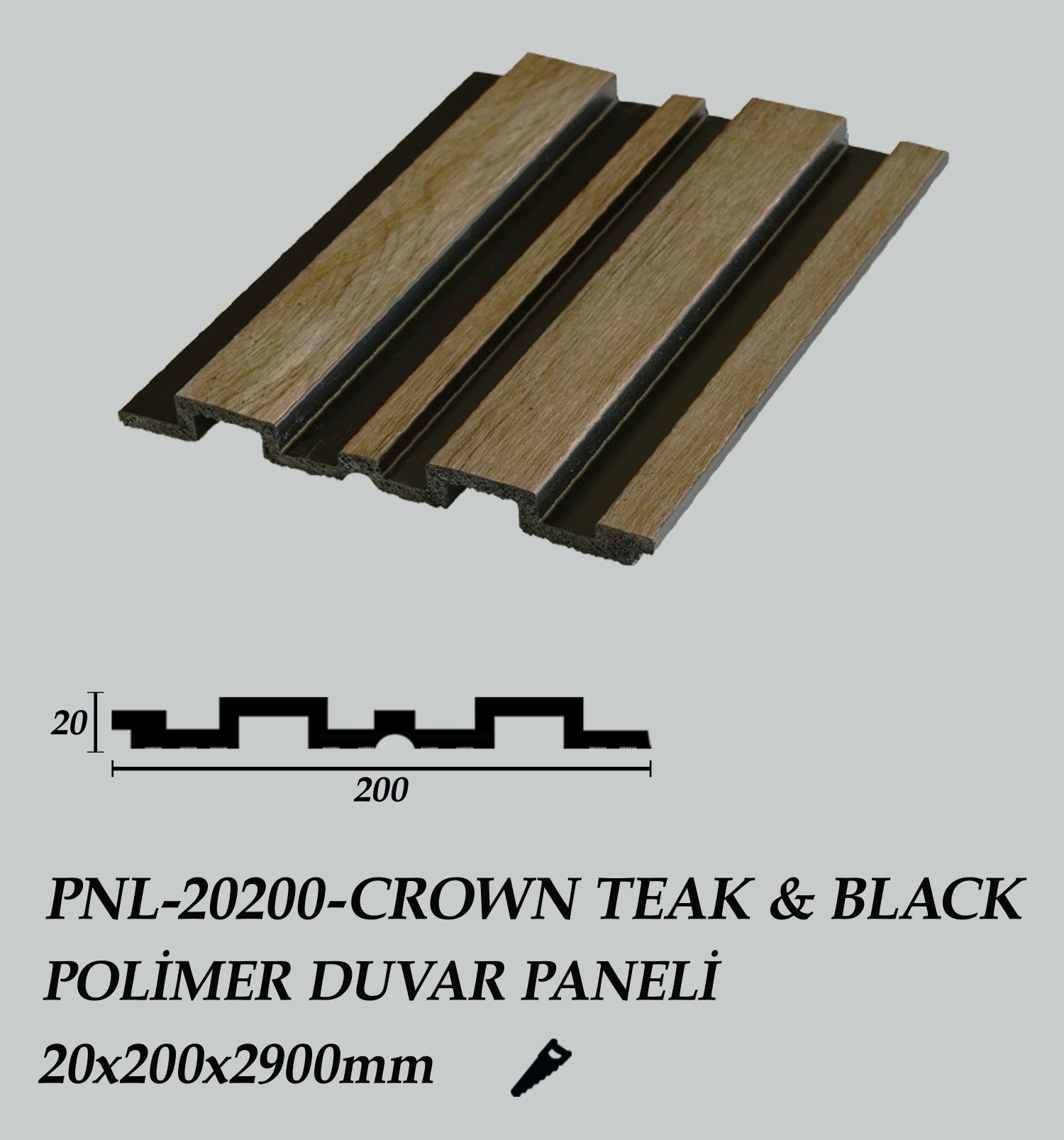 PNL-20200-CROWN TEAK&BLACK Polimer Duvar Paneli 20X200X2900mm