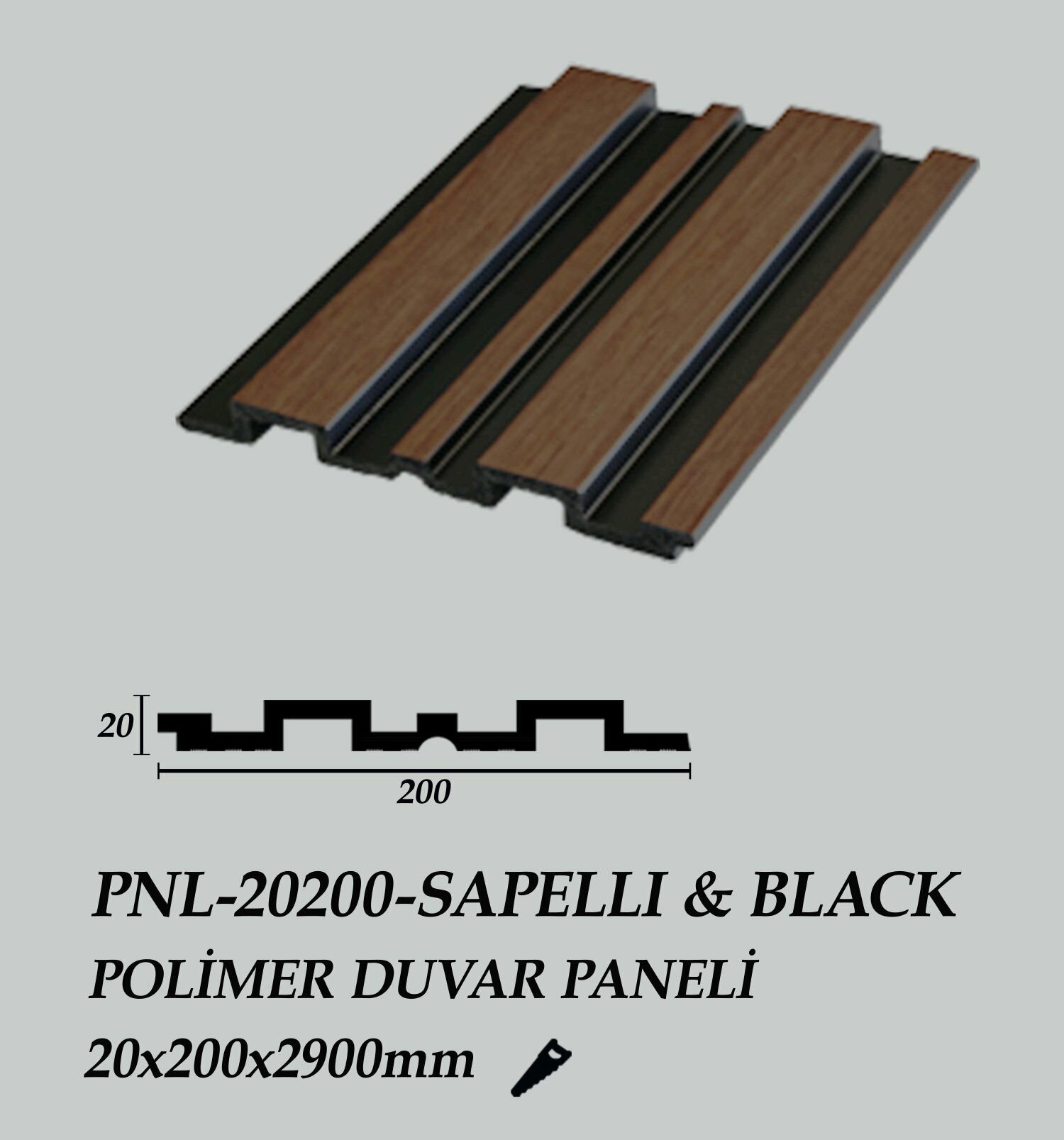 PNL-20200-SAPELLI&BLACK Polimer Duvar Paneli 20X200X2900mm