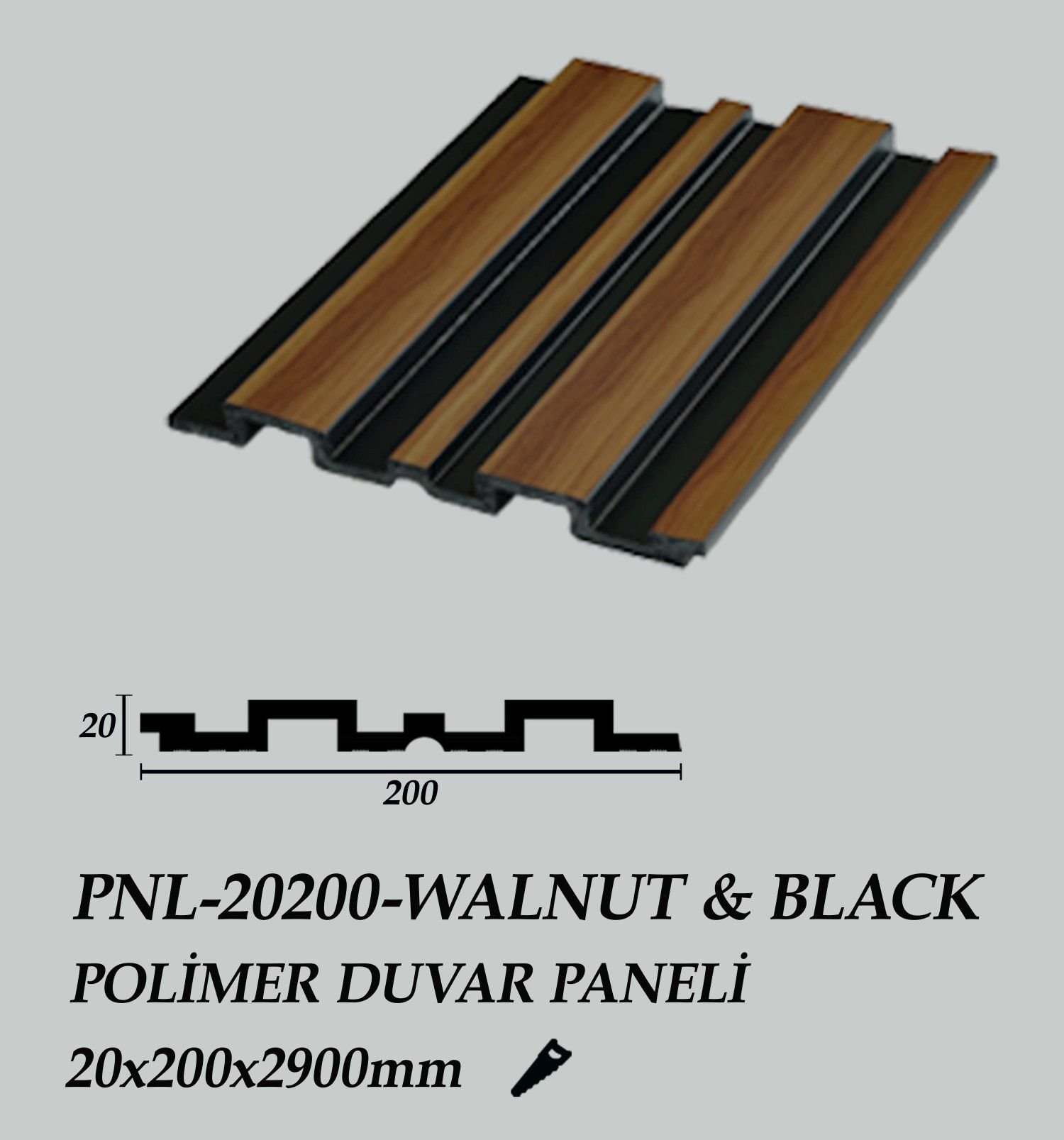 PNL-20200-WALNUT&BLACK Polimer Duvar Paneli 20X200X2900mm