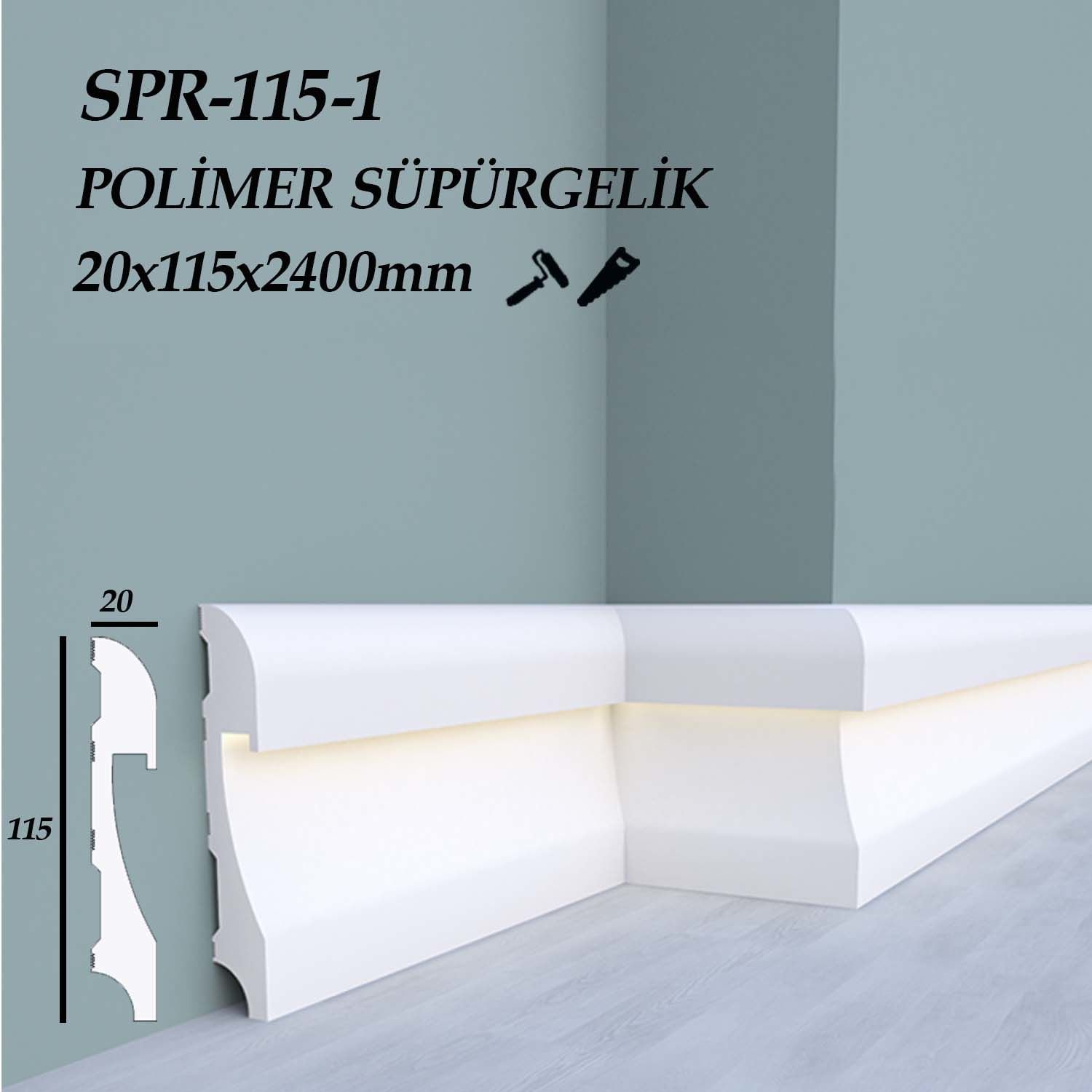 SPR-115-1 Polimer Süpürgelik 20X115X2400mm