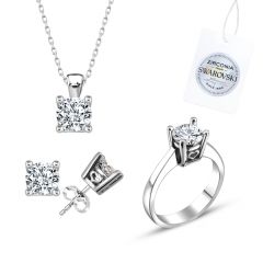 Swarovski Zirconia Taşlı Tektaş 925 Ayar Gümüş Swarovski Set