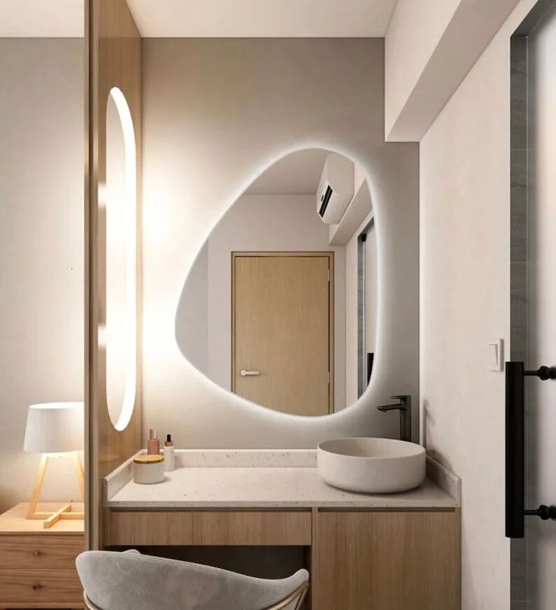 Asimetrik Ledli Banyo Lavabo Aynası